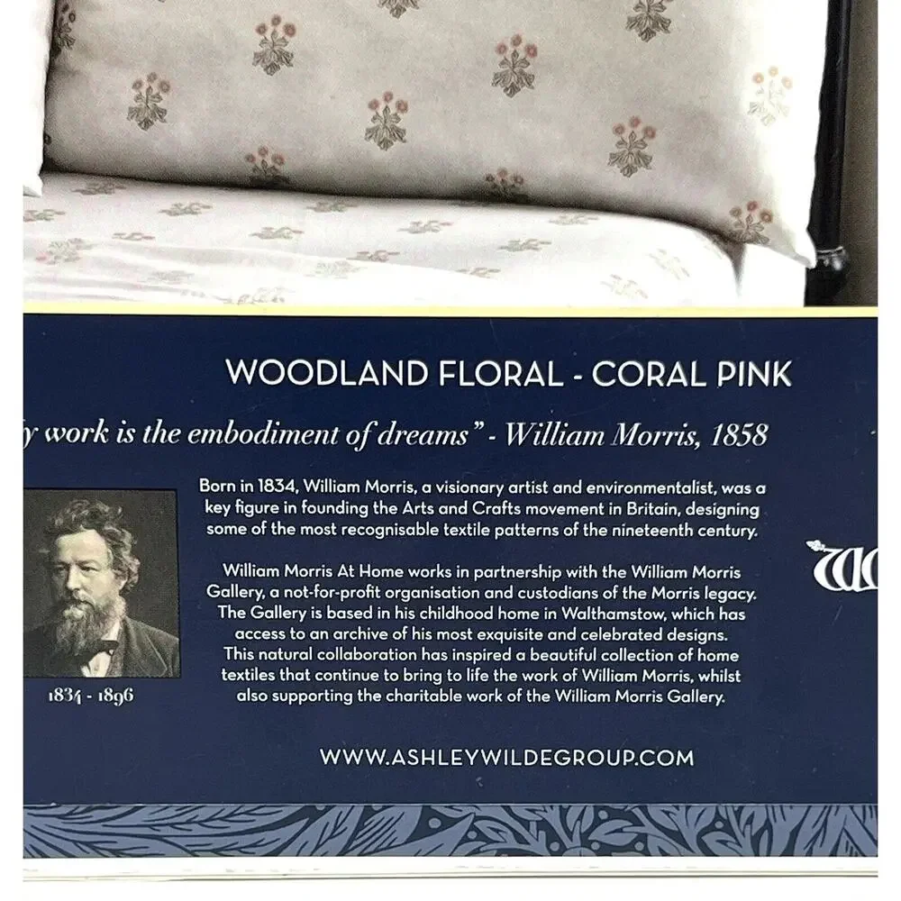 WILLIAM MORRIS Woodland Coral KING Pillowcases 2 Cotton Percale NIP